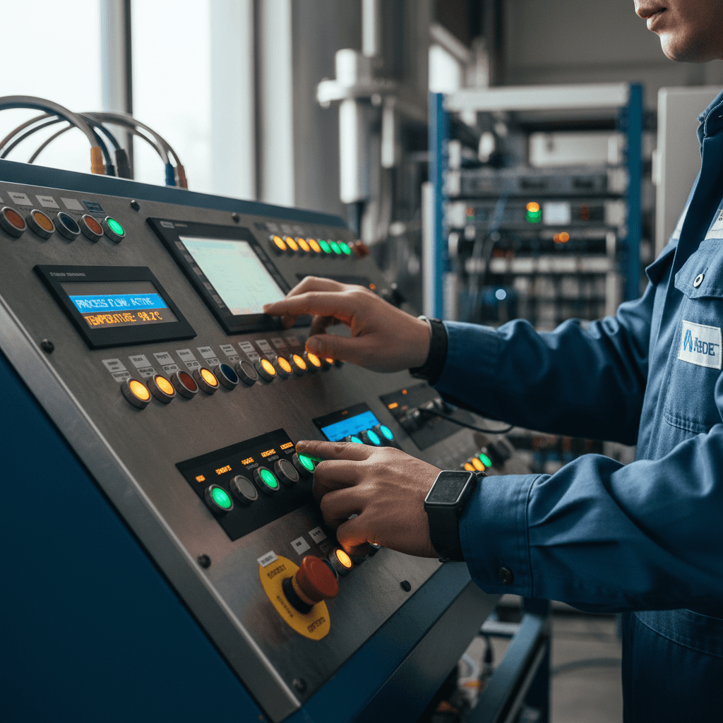 PLC bridge hardware wired into a control panel