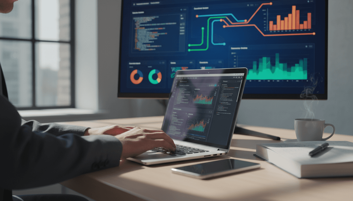 Data engineer in a glass office watches messy spreadsheet rows transform into clean structured tokens feeding a large language model, luminous pipeline diagram on a wall display, photoreal cinematic lighting