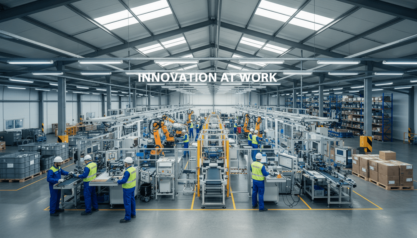 Night-shift factory floor with running CNC lines and amber overhead lights, operators walking a live production aisle while machines stay in motion, cinematic industrial photography, tight crop on the line not the whole plant